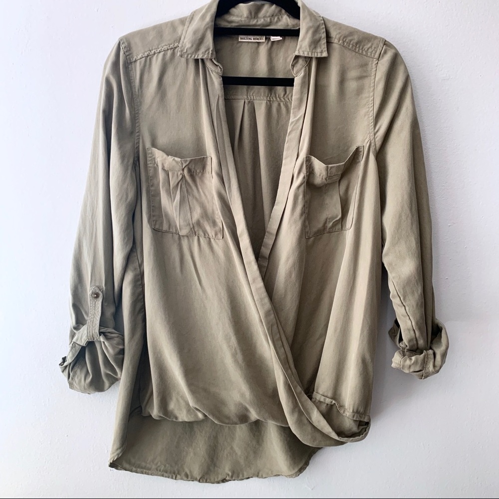 Anthro Holding Horses Faux Wrap Collar Top